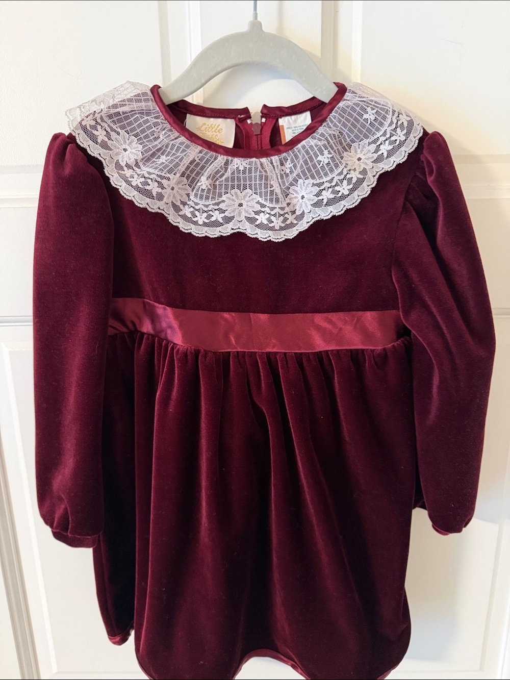 Vintage Little Bitty Toddler Burgundy Velvet Holiday Christmas Dress Size 4T
